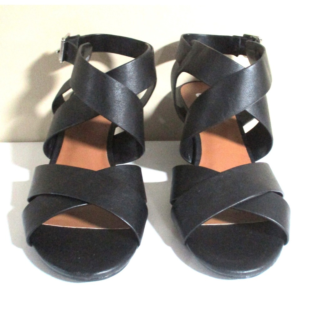 SM New York Hipper Black Wedge Sandals Crisscross Ankle Strap Womens Size 9 M